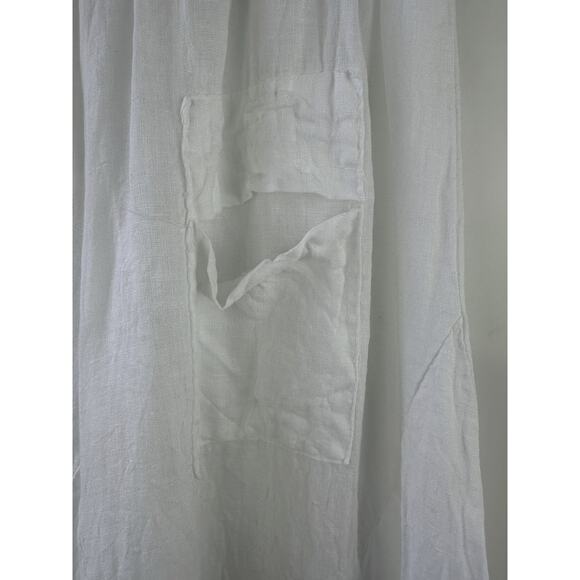 TG.U 100% Linen EXTRA Wide Leg Pant Italy Lagonlook Coastal Beachy Pockets White - Picture 4 of 11